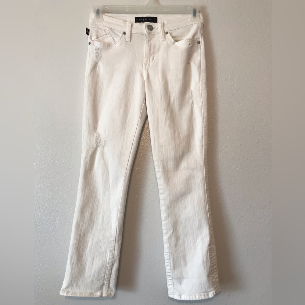 Rock & Republic Kendall Distressed White Stretch Jeans Size 4